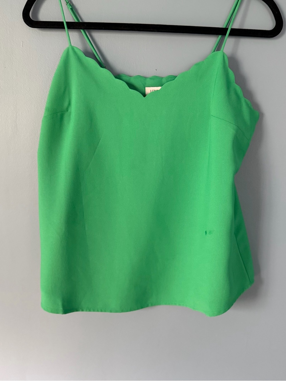 J. Crew Bright Green Scallop V-Neck Spaghetti Strap Cami